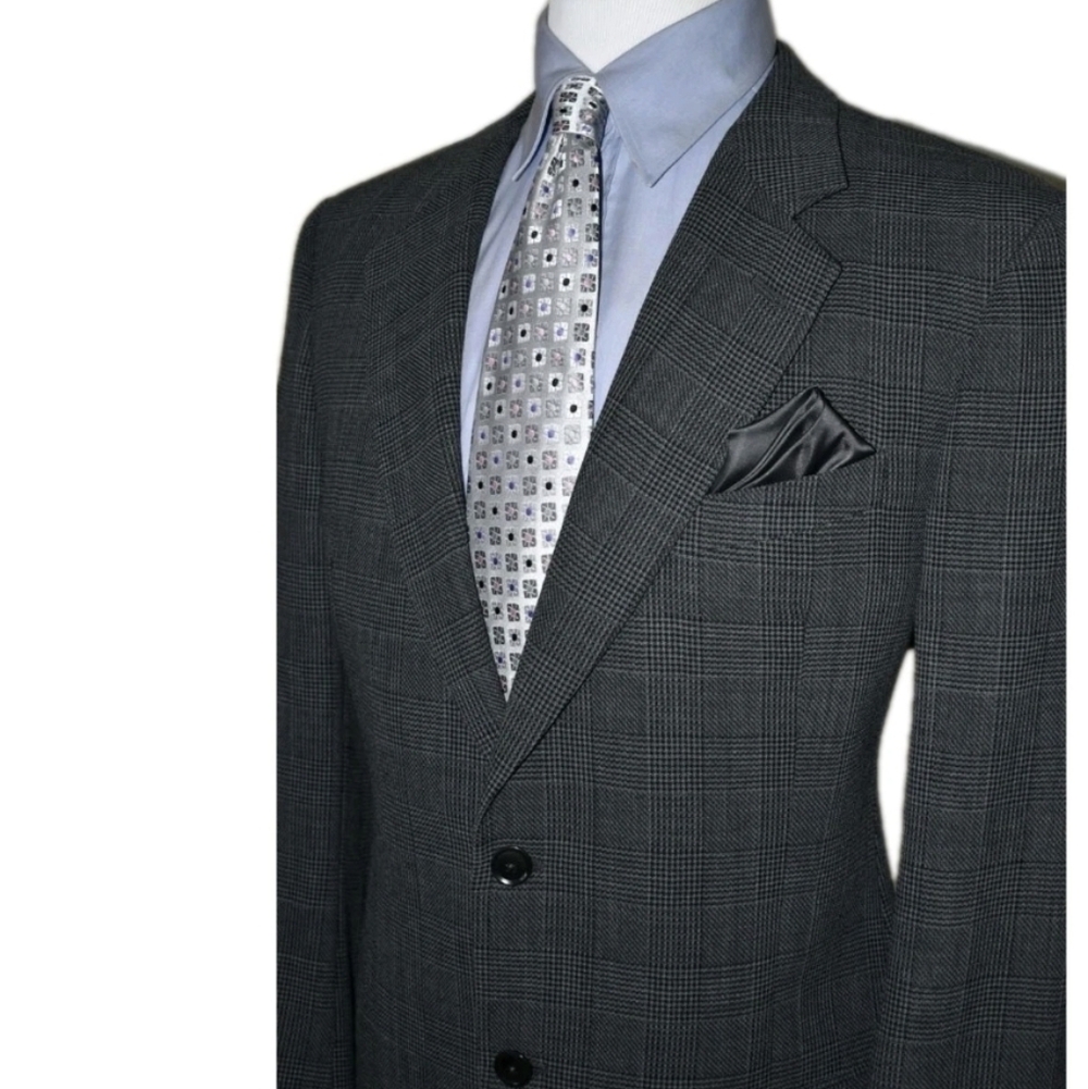 Armani Collezioni Prince of Wales Blazer  Gray Plaid Italy Wool Coat Jacket 44-R